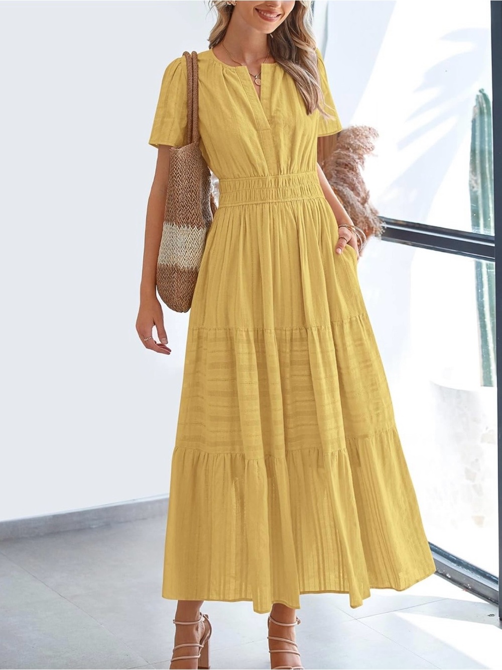 Sunshine Yellow Smocked-Waist Maxi Dress